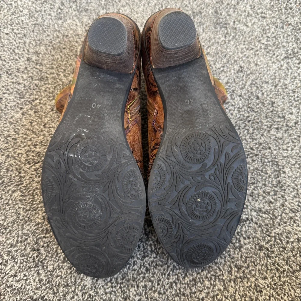 L’artiste Water lily Ankle Booties Boots Size 40 Side Zip Floral Brown Leather - Picture 9 of 9